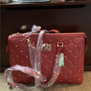 Badgley Mischka Red Quilted Tote with Gold Details